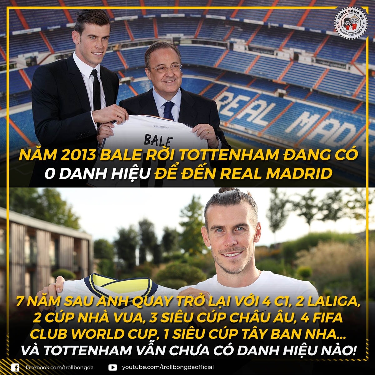 Gareth Bale đã chính thức trở lại với Tottenham (Ảnh: Troll bóng đá).