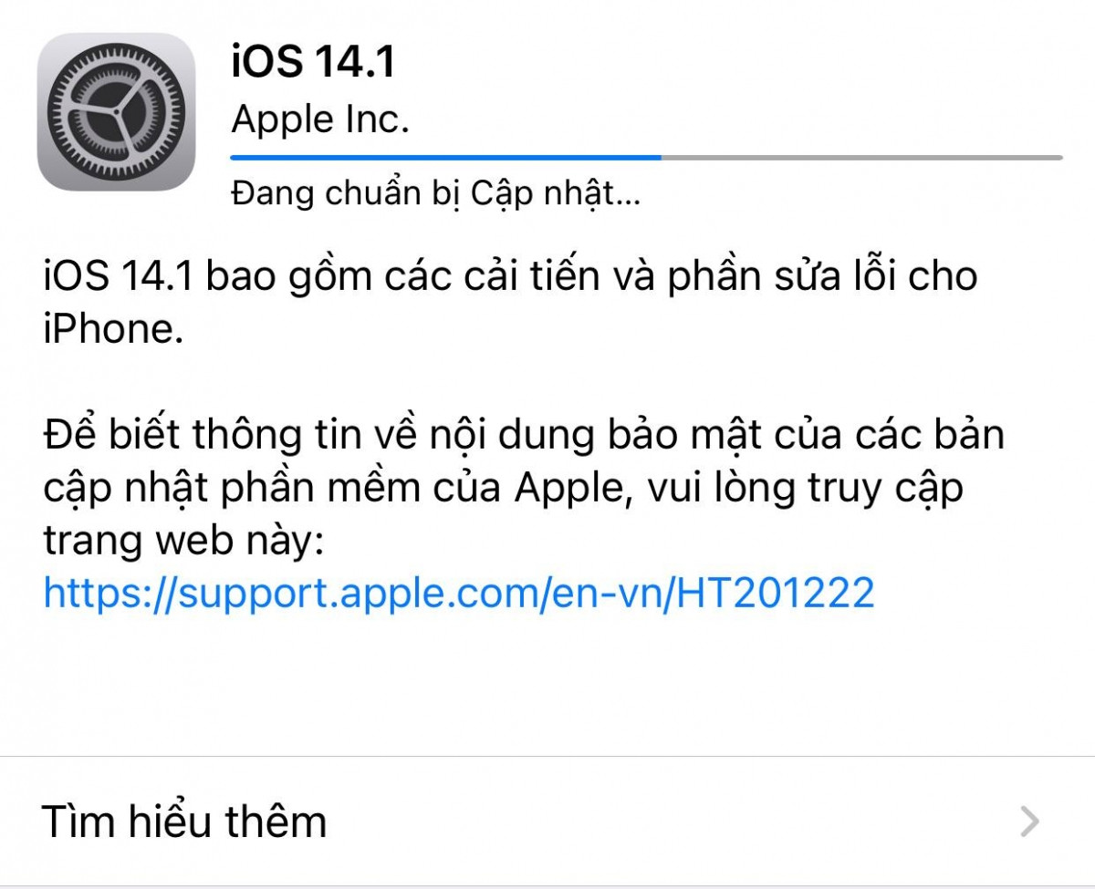 Bản cập nhật iOS 14.1 có dung lượng khoảng 500 MB.