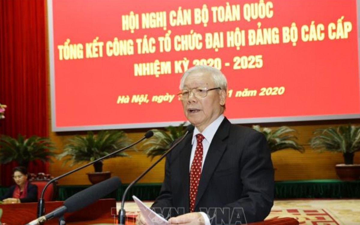 Tổng Bí thư, Chủ tịch nước Nguyễn Phú Trọng phát biểu kết luận Hội nghị chiều 19/11. Ảnh: Trí Dũng/TTXVN.