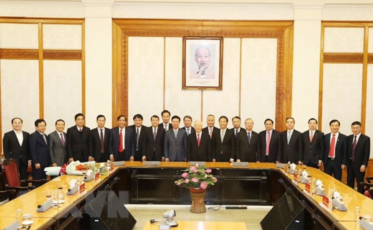 Tổng Bí thư, Chủ tịch nước Nguyễn Phú Trọng và các đại biểu dự buổi lễ. Ảnh: TTXVN.
