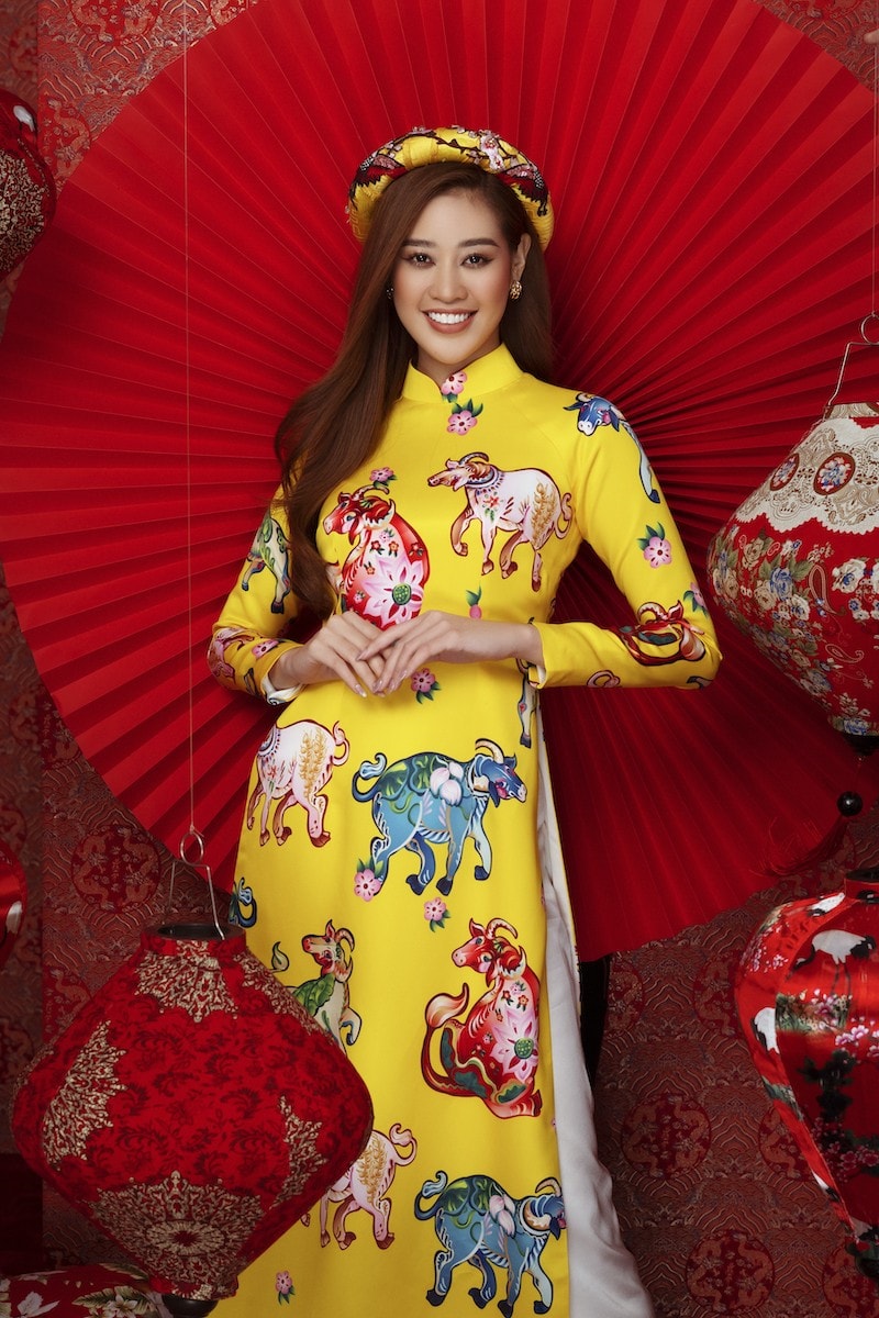 Hoa hậu Nguyễn Trần Khánh Vân rực rỡ diện áo dài Tết - 1