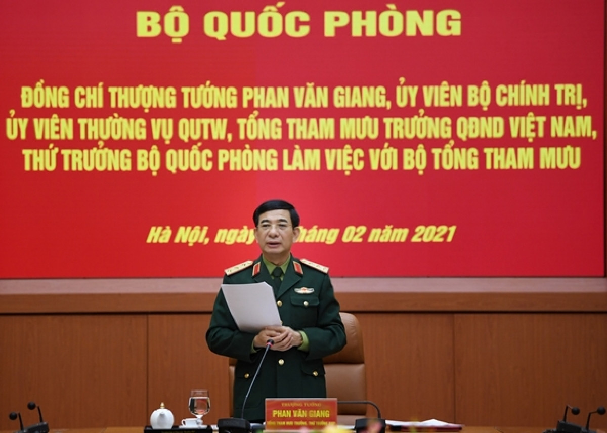 Thượng tướng Phan Văn Giang phát biểu tại buổi làm việc.