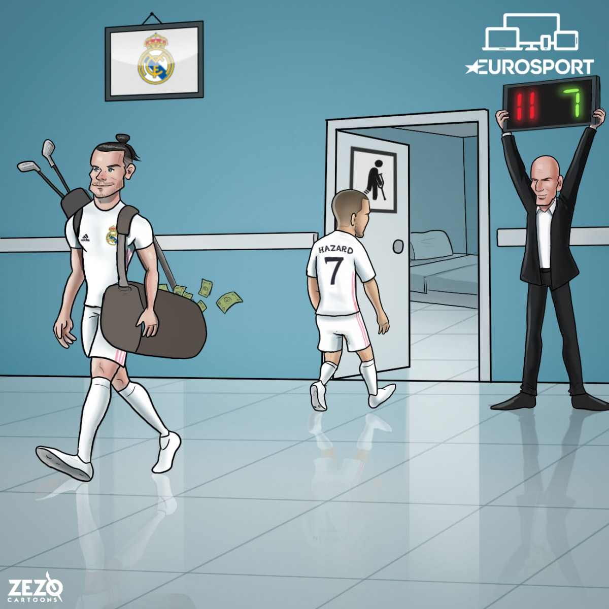 Hai nỗi thất vọng của Real Madrid. (Ảnh: ZEZO Cartoons)