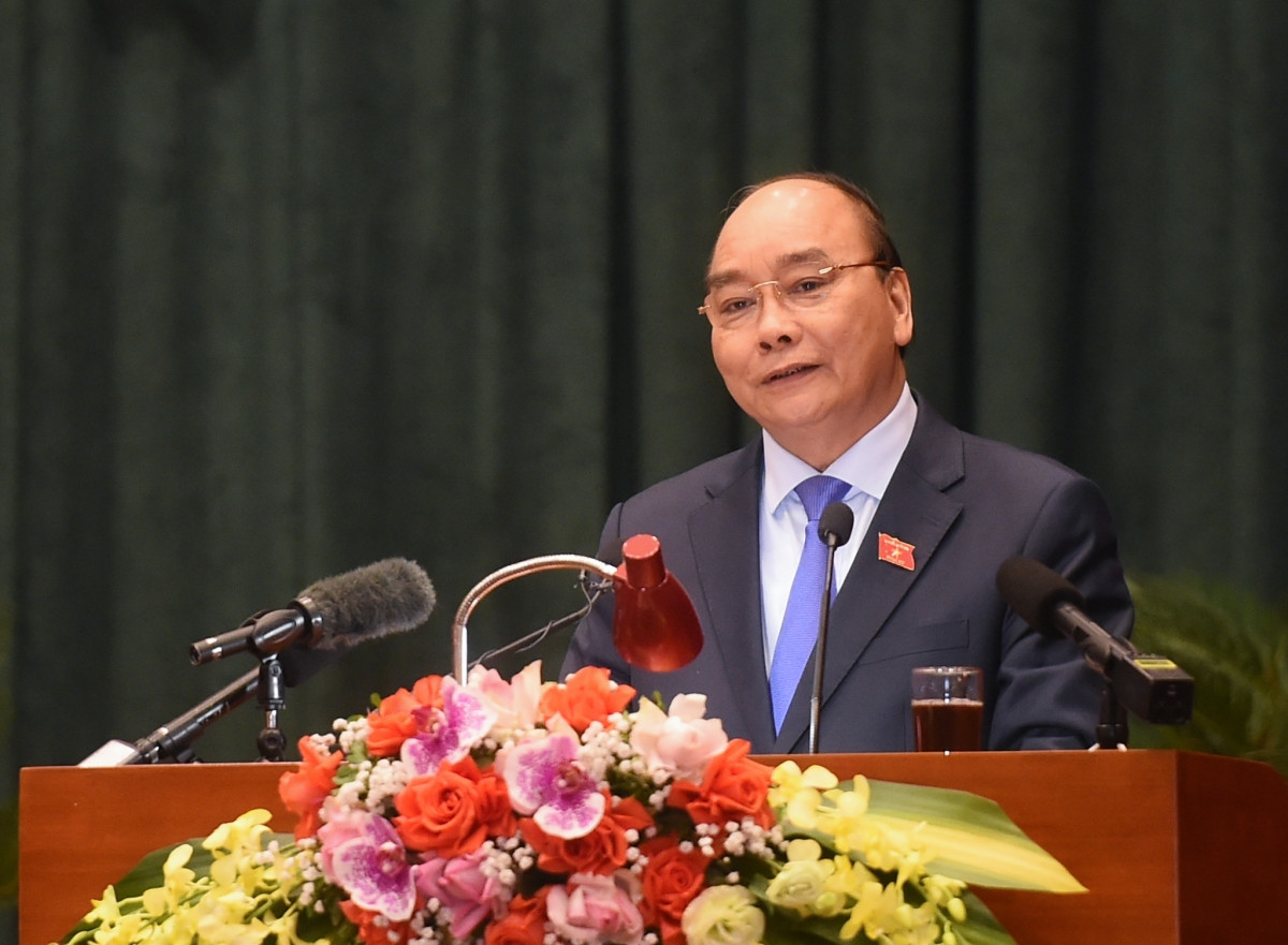 Thủ tướng Nguyễn Xuân Phúc phát biểu tại buổi tiếp xúc. Ảnh: VGP