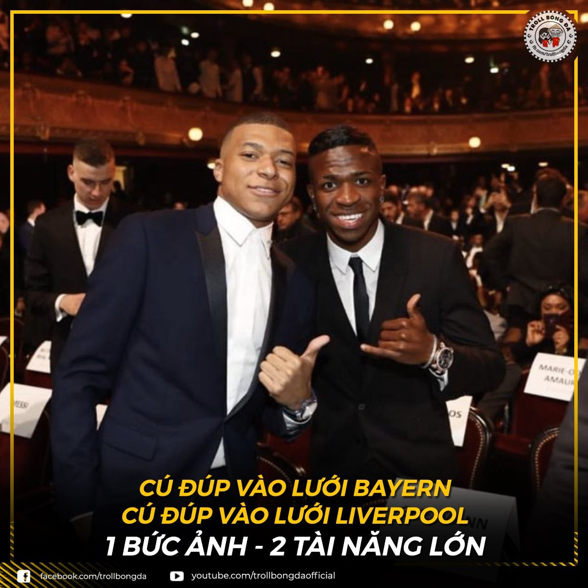 Mbappe và Vinicius, 2 cầu thủ tỏa sáng nhất loạt trận tứ kết lượt đi Champions League. (Ảnh: Troll bóng đá). 