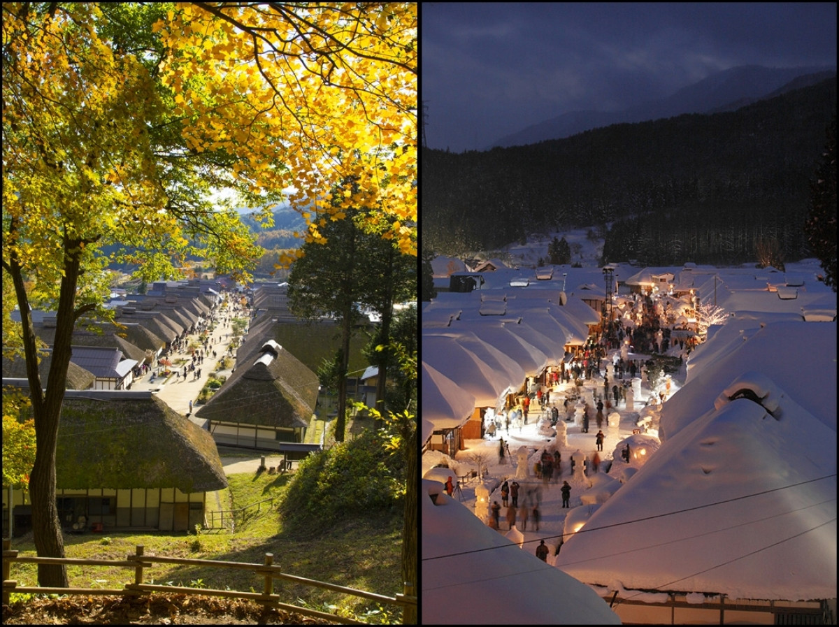 Làng cổ Ouchijuku cũng là địa điểm tuyệt đẹp mỗi khi thu sang, đông tới. Lễ hội tuyết ở Ouchijuku là sự kiện nổi tiếng, được tổ chức vào trung tuần tháng Hai, với rất nhiều sự kiện thú vị như lễ diễu hành, đèn lồng tuyết và bắn pháo hoa.
