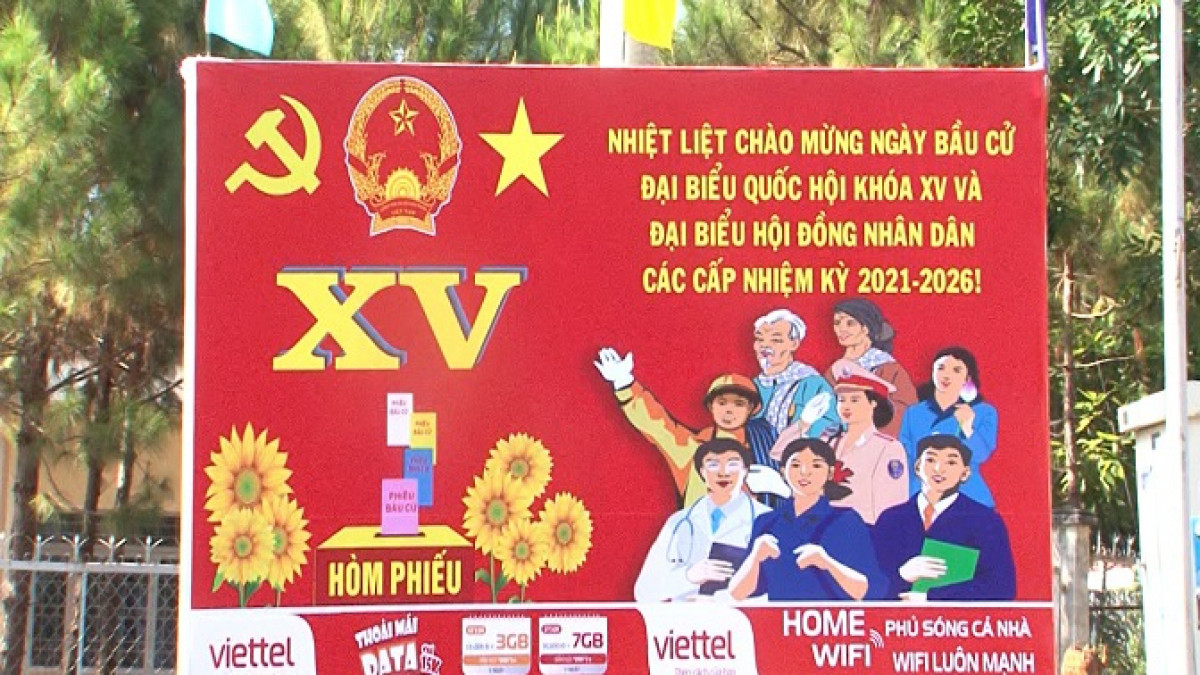 Các pano tuyên truyền bầu cử tại tỉnh Đắk Nông.