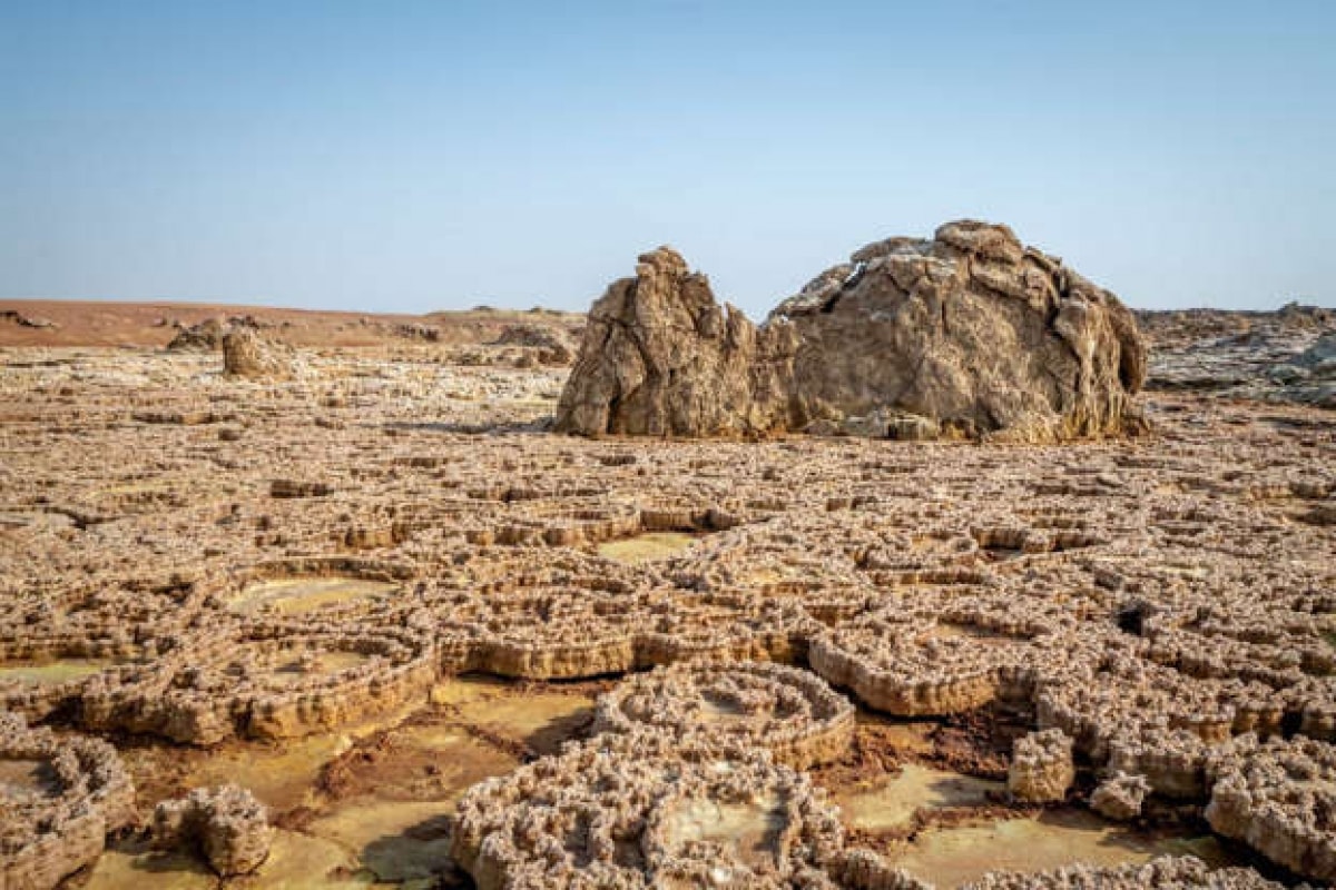 Dallol: Ở Ethiopia, thị trấn Dallol hoàn toàn bị bỏ hoang. Đây là nơi có nhiệt độ trung bình hàng ngày cao nhất thế giới với mức nhiệt là 34,6 độ C.