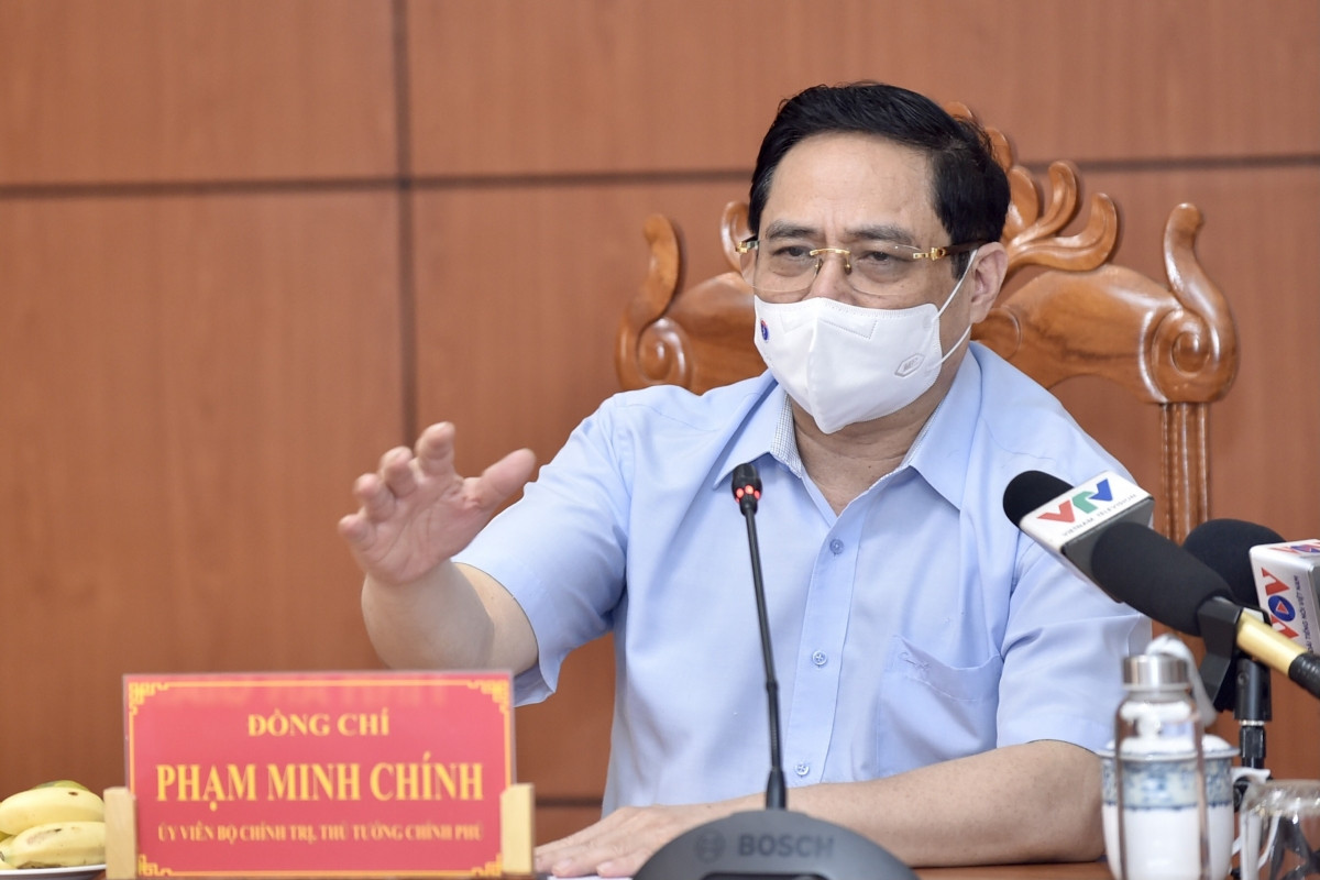 Thủ tướng Chính phủ Phạm Minh Chính phát biểu tại cuộc họp trực tuyến với Lãnh đạo 6 tỉnh Tây Nam về công tác phòng, chống dịch Covid-19. (Ảnh: VGP)