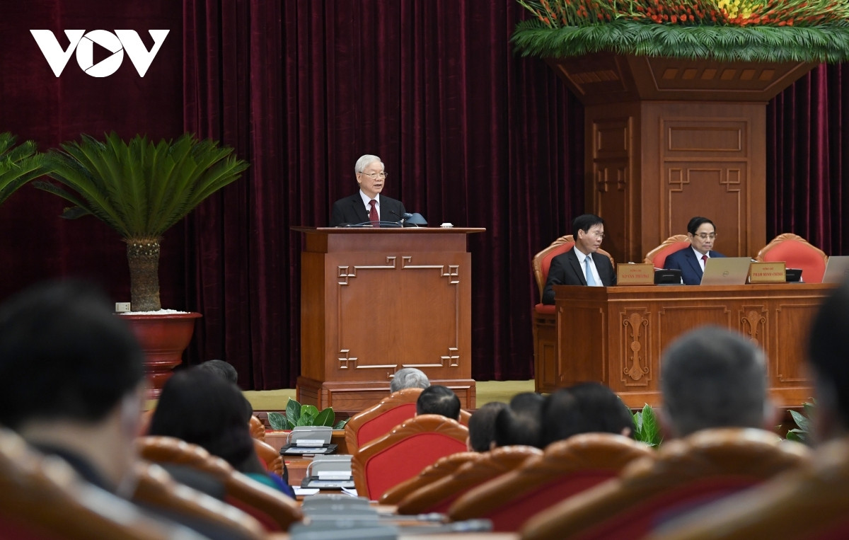 Tổng Bí thư Nguyễn Phú Trọng phát biểu tại phiên khai mạc Hội nghị Trung ương lần thứ ba khóa XIII (Ảnh: Ngọc Thành)