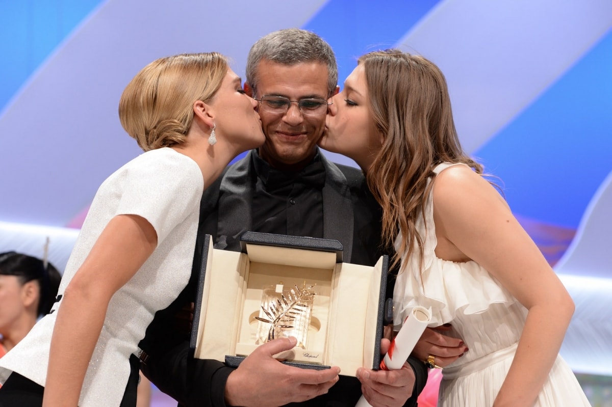 Léa Seydoux, Abdellatif Kechiche và Adele Exarchopoulos tại Liên hoan phim Cannes lần thứ 66 năm 2013.
