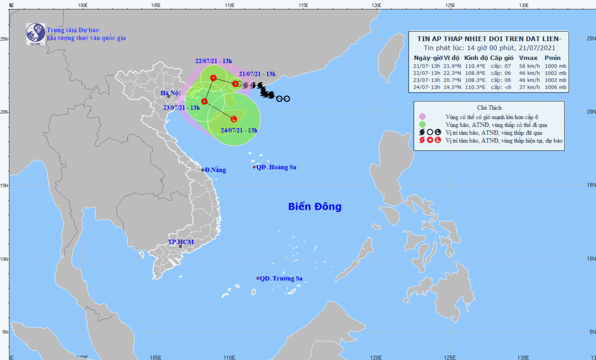 Theo Trung tâm Dự báo Khí tượng Thủy văn Quốc gia, bão số 3 đã suy yếu thành áp thấp nhiệt đới trên đất liền phía Tây Nam tỉnh Quảng Đông (Trung Quốc).