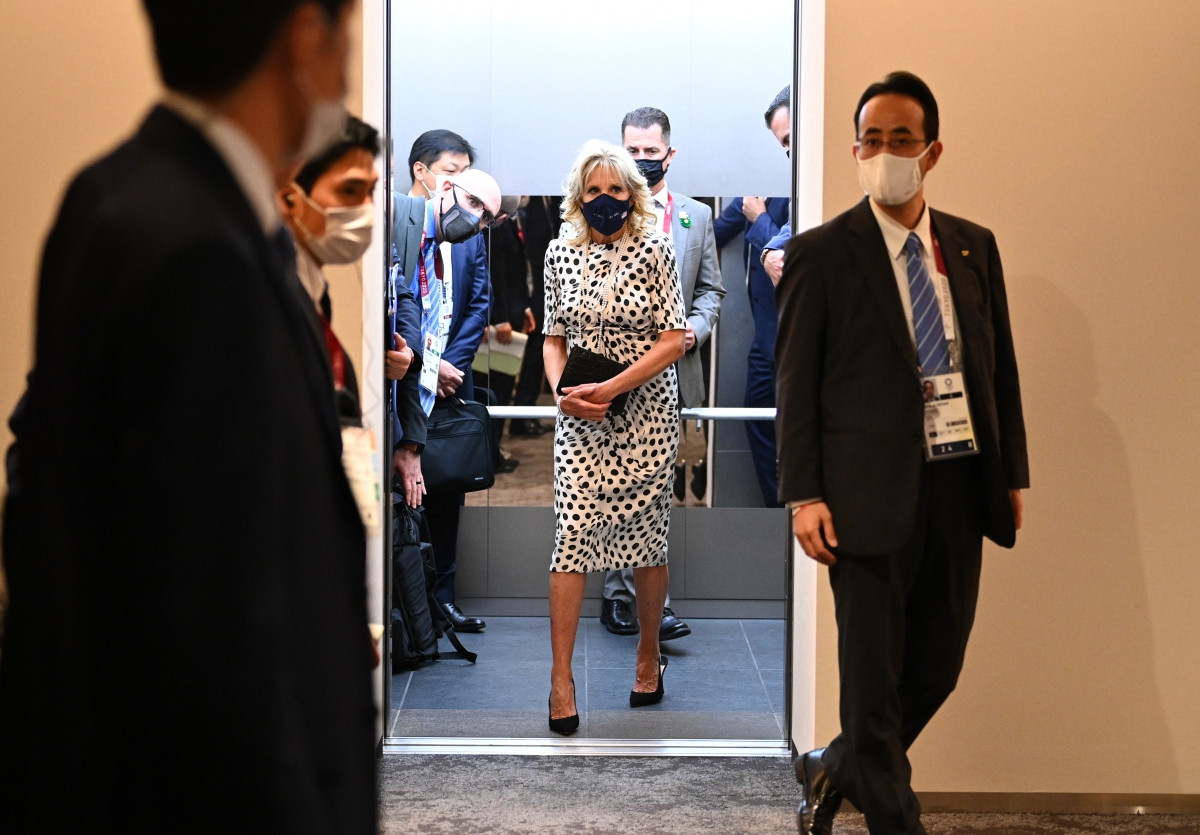 Phu nhân của Tổng thống Mỹ Joe Biden, bà Jill Biden đã có mặt tại sân vận động quốc gia Tokyo. (Ảnh: Reuters).