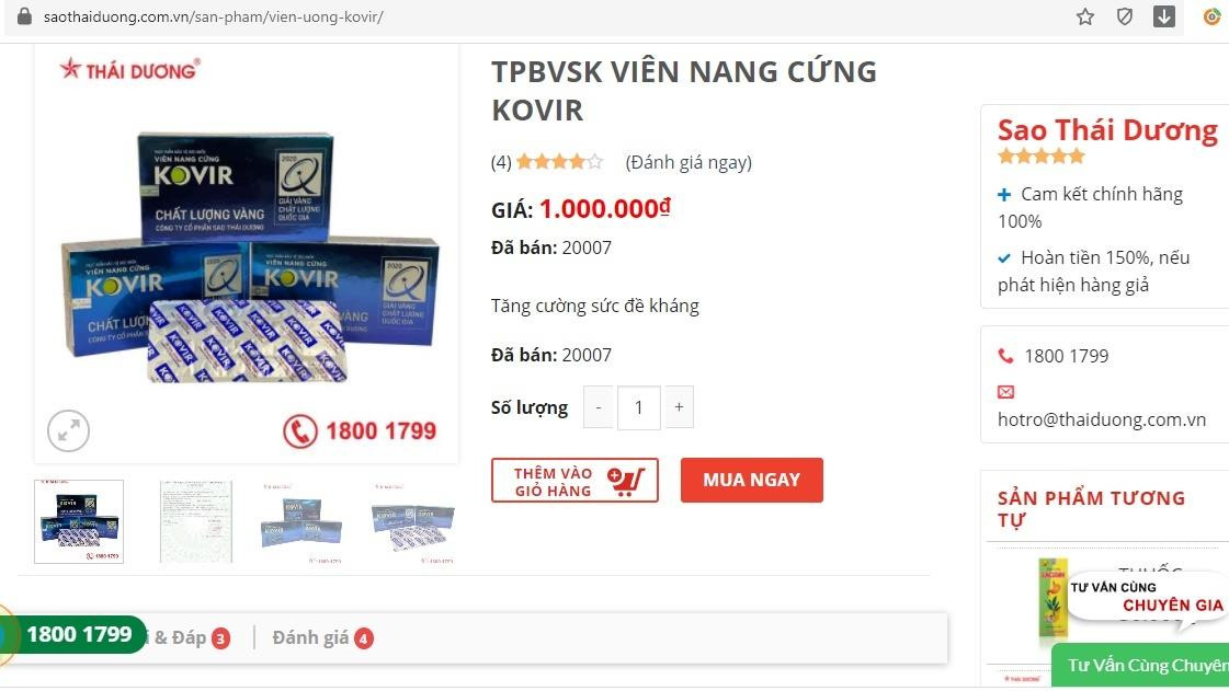 Bị tố tăng giá viên nang Kovir gấp nhiều lần, công ty Sao Thái Dương lên tiếng - 1