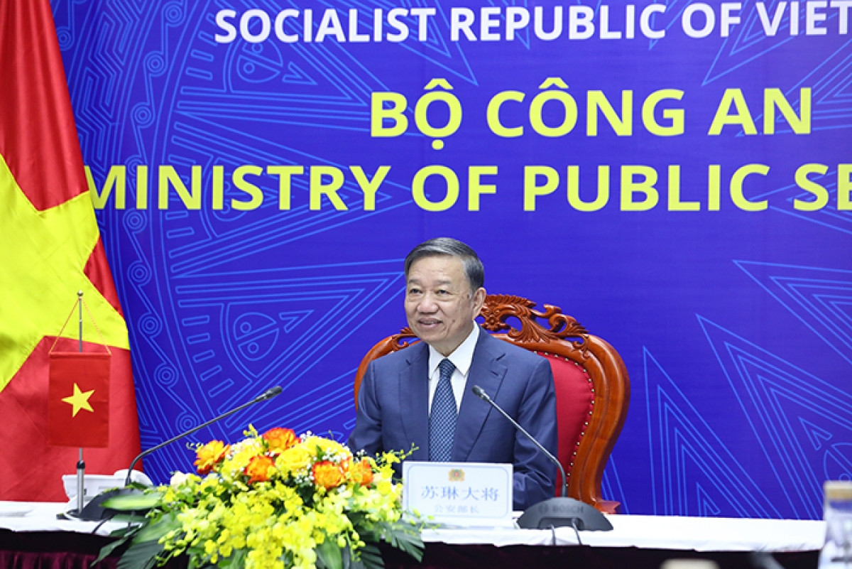 Bộ trưởng Bộ Công an Tô Lâm phát biểu tại hội đàm.