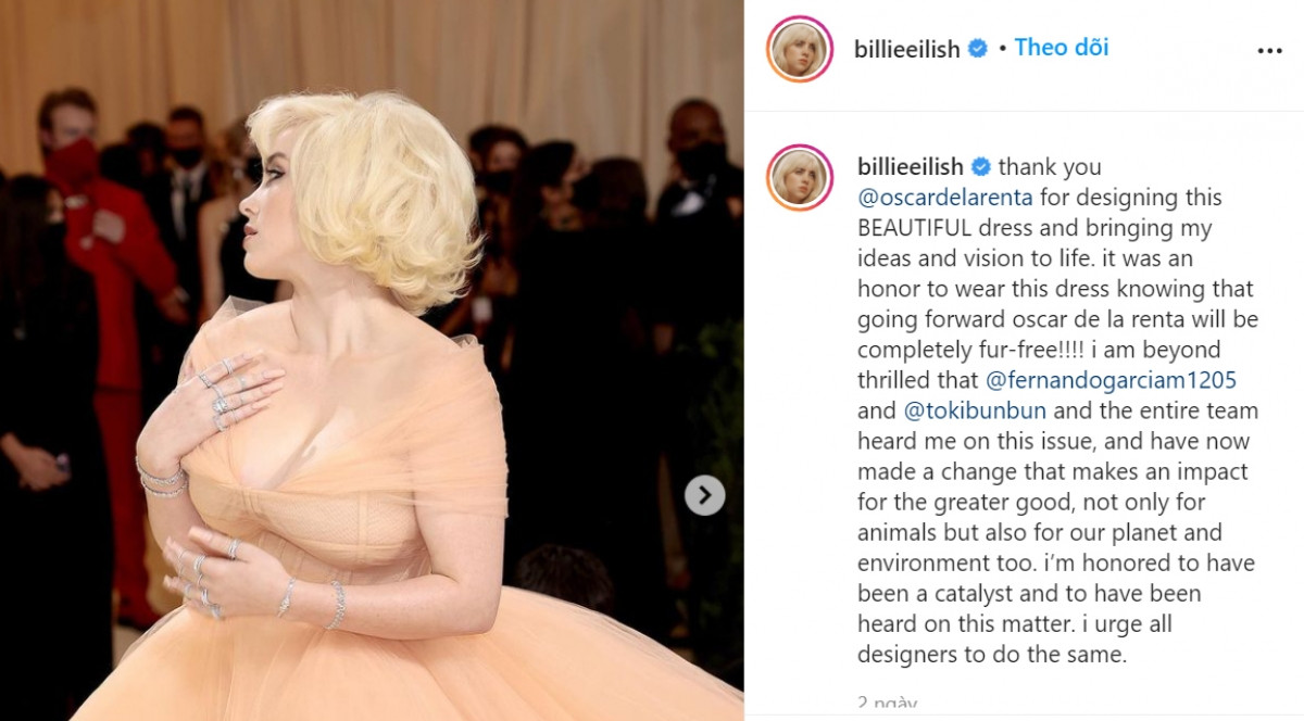 Billie Eilish chia sẻ trên Instagram.