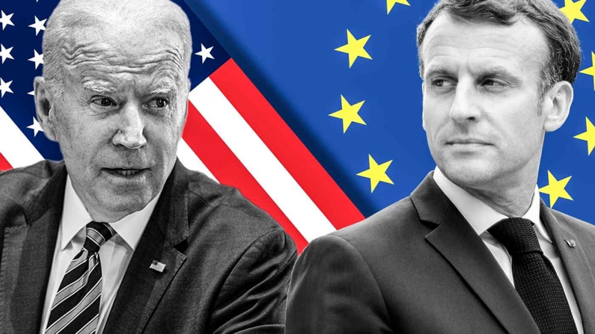 Tổng thống Mỹ Joe Biden và Tổng thống Pháp Emmanuel Macron. Ảnh: Nikkei