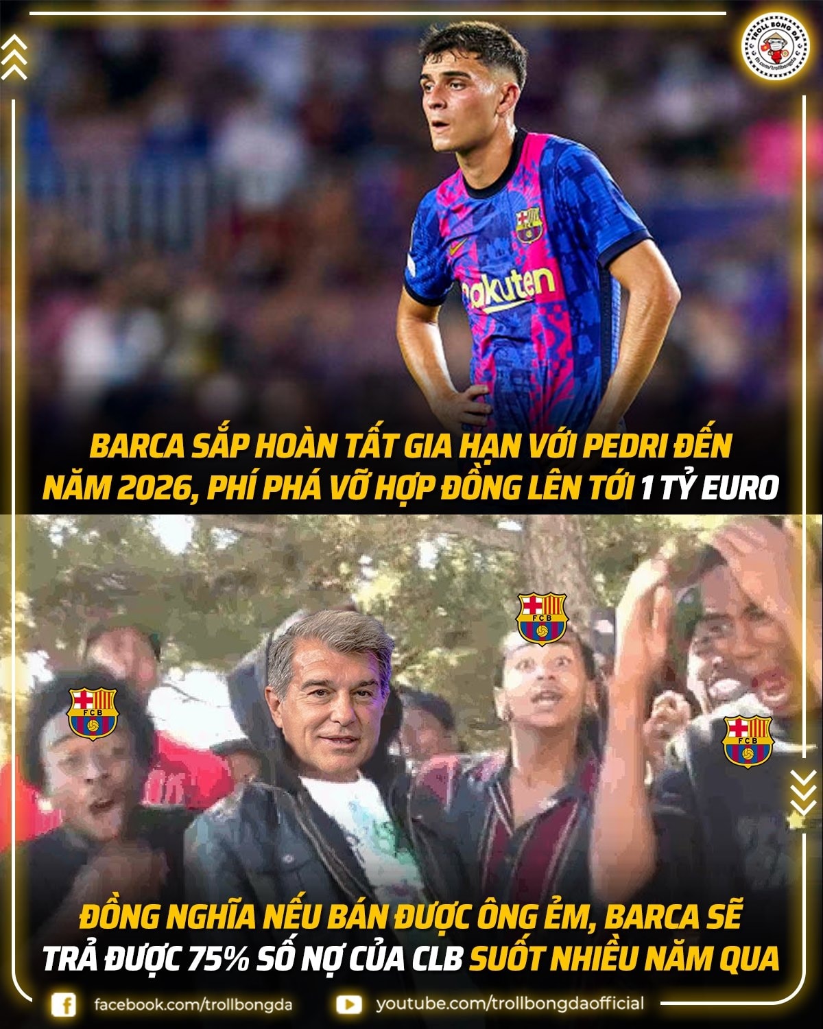 Barca cài điều khoản giải phóng hợp đồng kỷ lục cho Pedri. (Ảnh: Troll Bóng đá). 