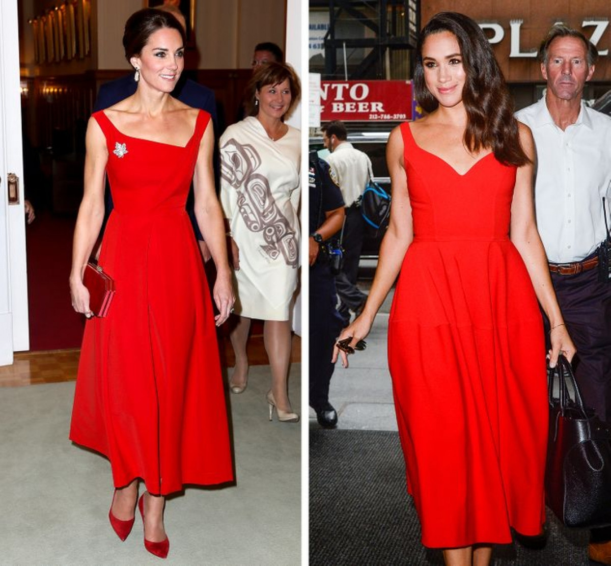 Những bộ đầm đỏ quyến rũ của Kate Middleton và Meghan Markle./.