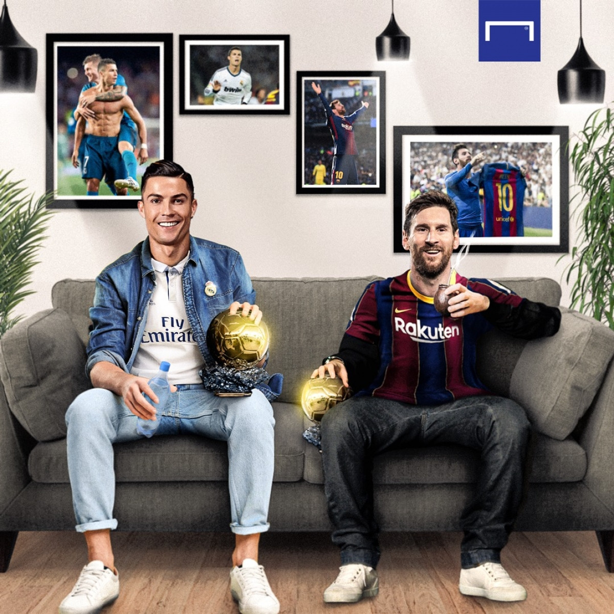 Lionel Messi rủ Cristiano Ronaldo xem El Clasico qua màn ảnh nhỏ. (Ảnh: Goal)