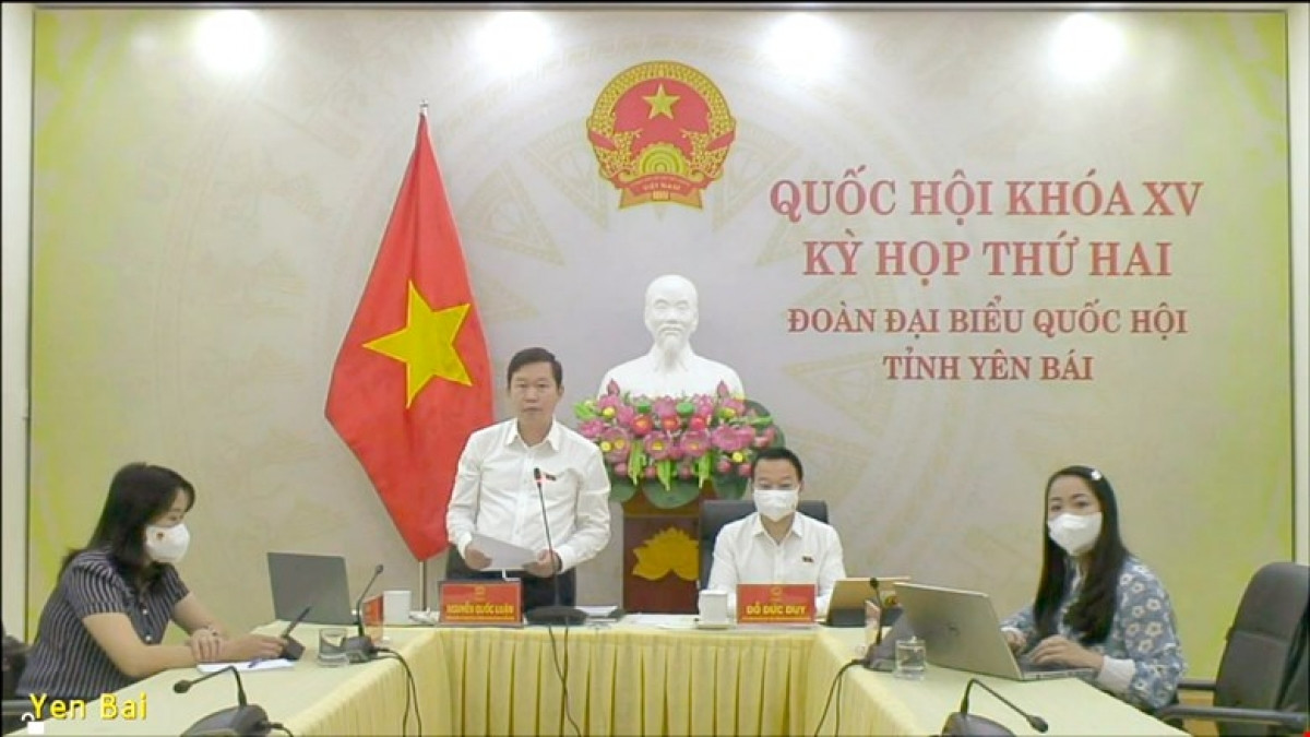 Đại biểu Nguyễn Quốc Luận phát biểu thảo luận tại điểm cầu tỉnh Yên Bái. Ảnh: Quốc hội