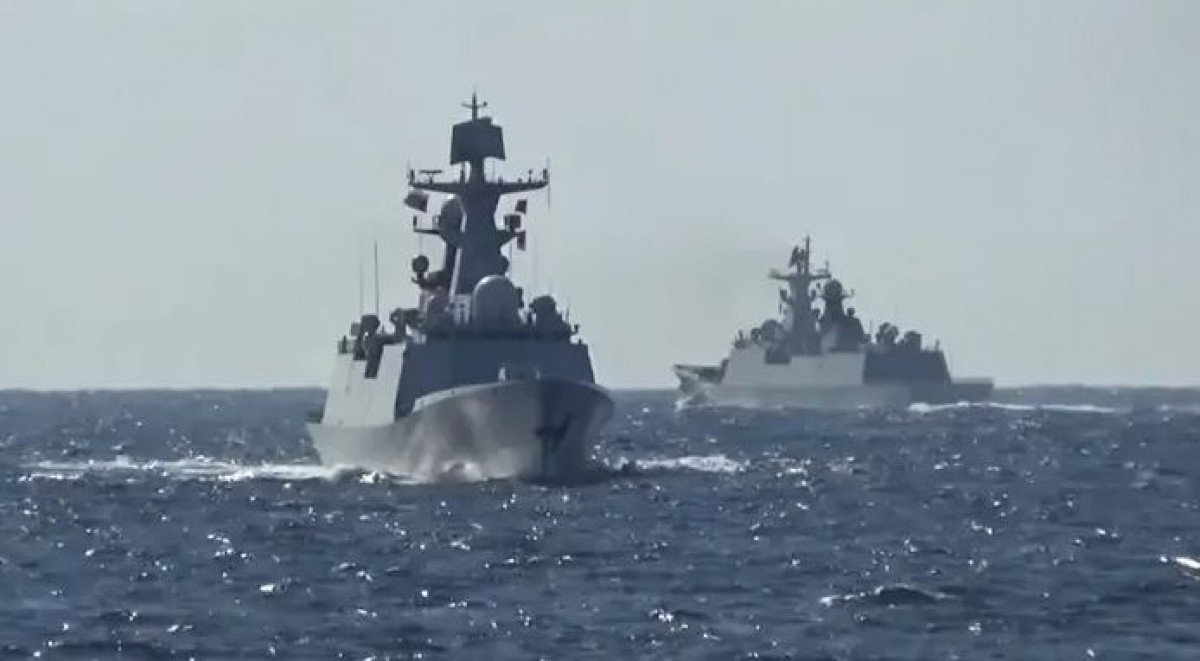 Tàu chiến Nga - Trung tiến hành tuần tra quân sự chung ở Thái Bình Dương ngày 23/10/2021. Ảnh: Bộ Quốc phòng Nga