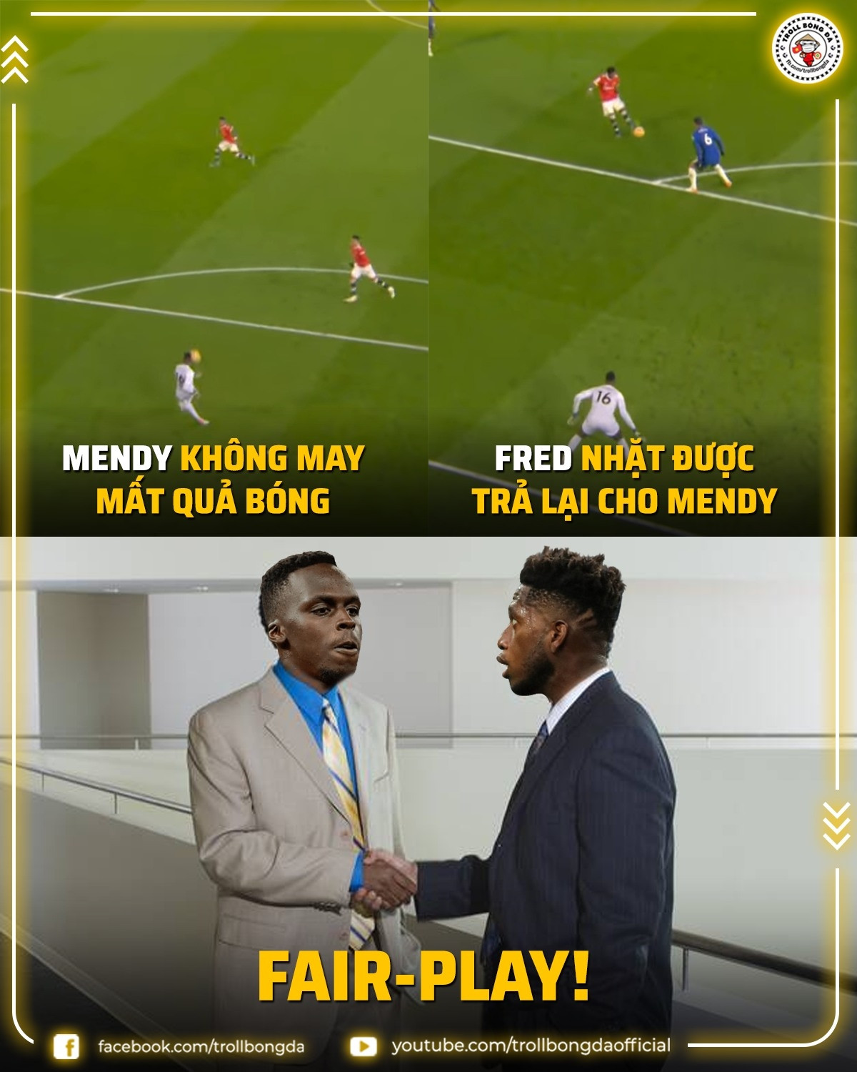 Fred thể hiện sự Fair-play trong trận Chelsea - MU. (Ảnh: Troll Bóng đá). 