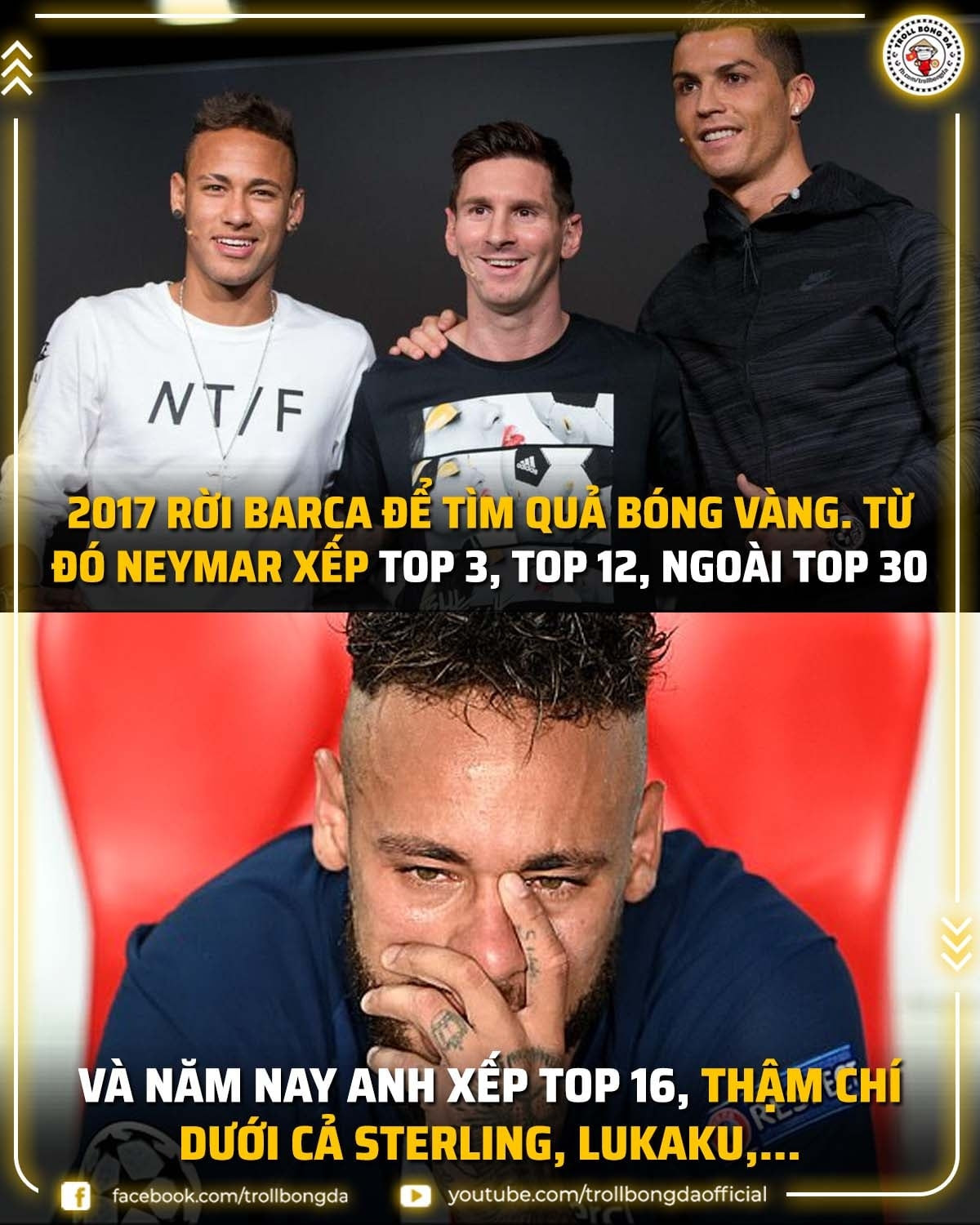 Sự nghiệp Neymar càng ngày càng tụt lùi. (Ảnh: Troll Bóng đá). 