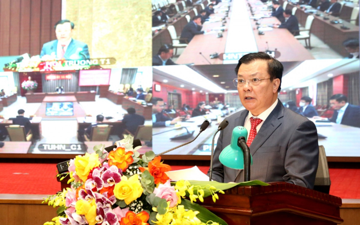Bí thư Thành ủy Hà Nội Đinh Tiến Dũng phát biểu kết luận hội nghị