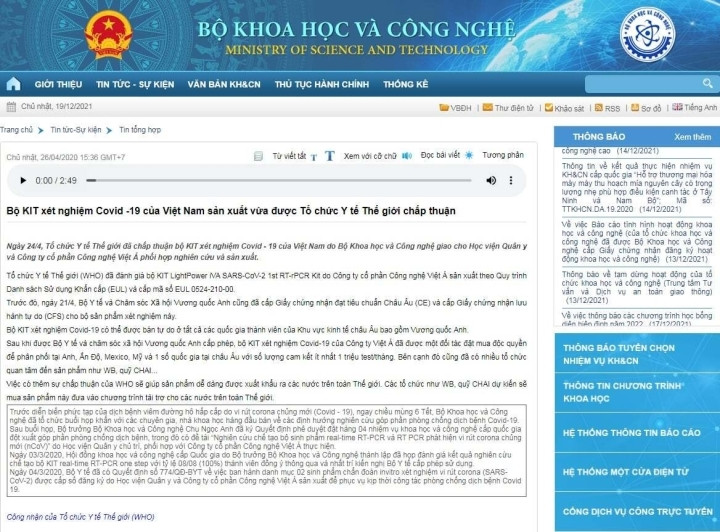 Bộ KH&CN đính chính thông tin 'kit test COVID-19 của Việt Á được WHO chấp thuận' - 2