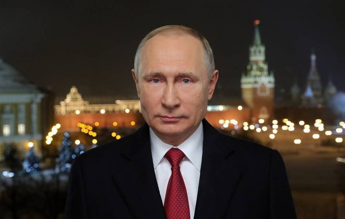 Tổng thống Nga Vladimir Putin phát biểu mừng năm mới 2022. Ảnh: Tass