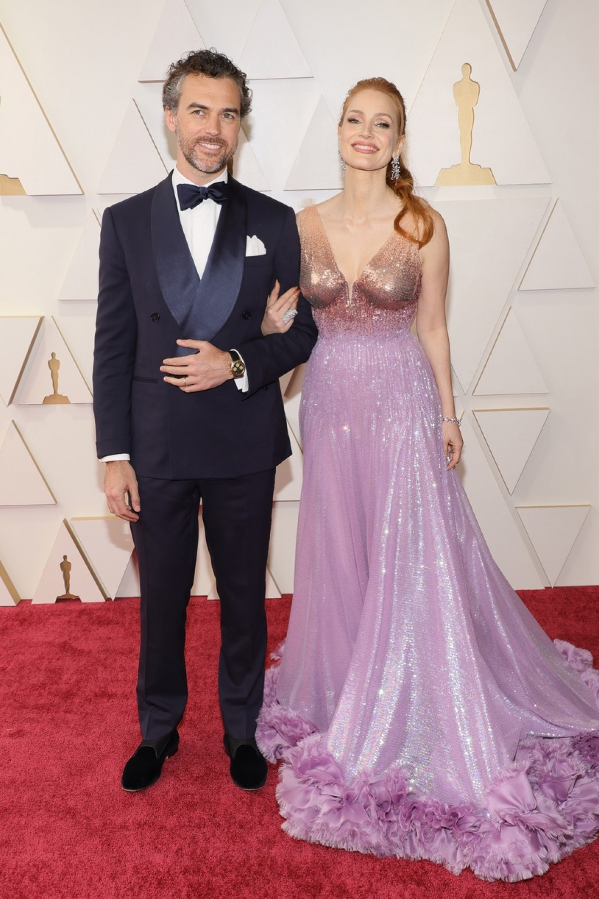 Đề cử Nữ diễn viên chính xuất sắc nhất - Jessica Chastain xuất hiện trên thảm đỏ, cùng với chồng Gian Luca Passi de Preposulo.