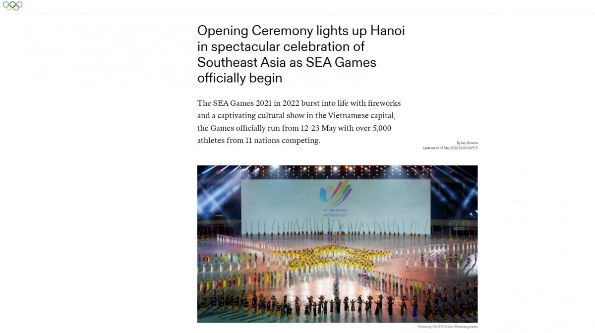 Trang chủ IOC dành nhiều lời khen ngợi cho màn trình diễn trong Lễ khai mạc SEA Games 31.