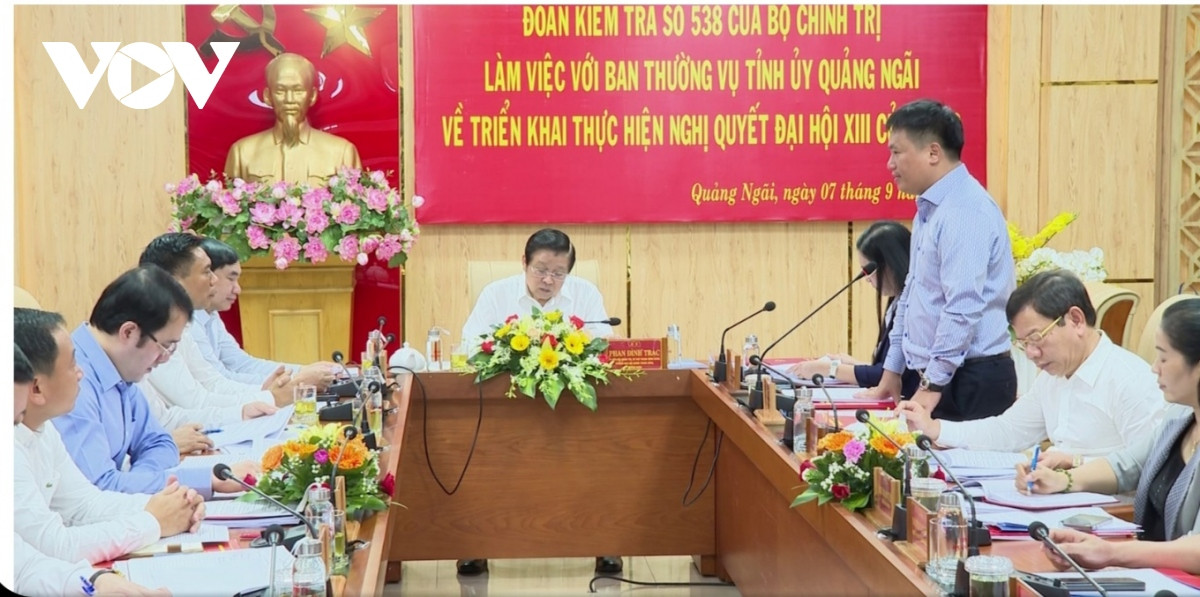 Đoàn Kiểm tra của Bộ Chính trị làm việc với Ban Thường vụ Tỉnh ủy Quảng ...