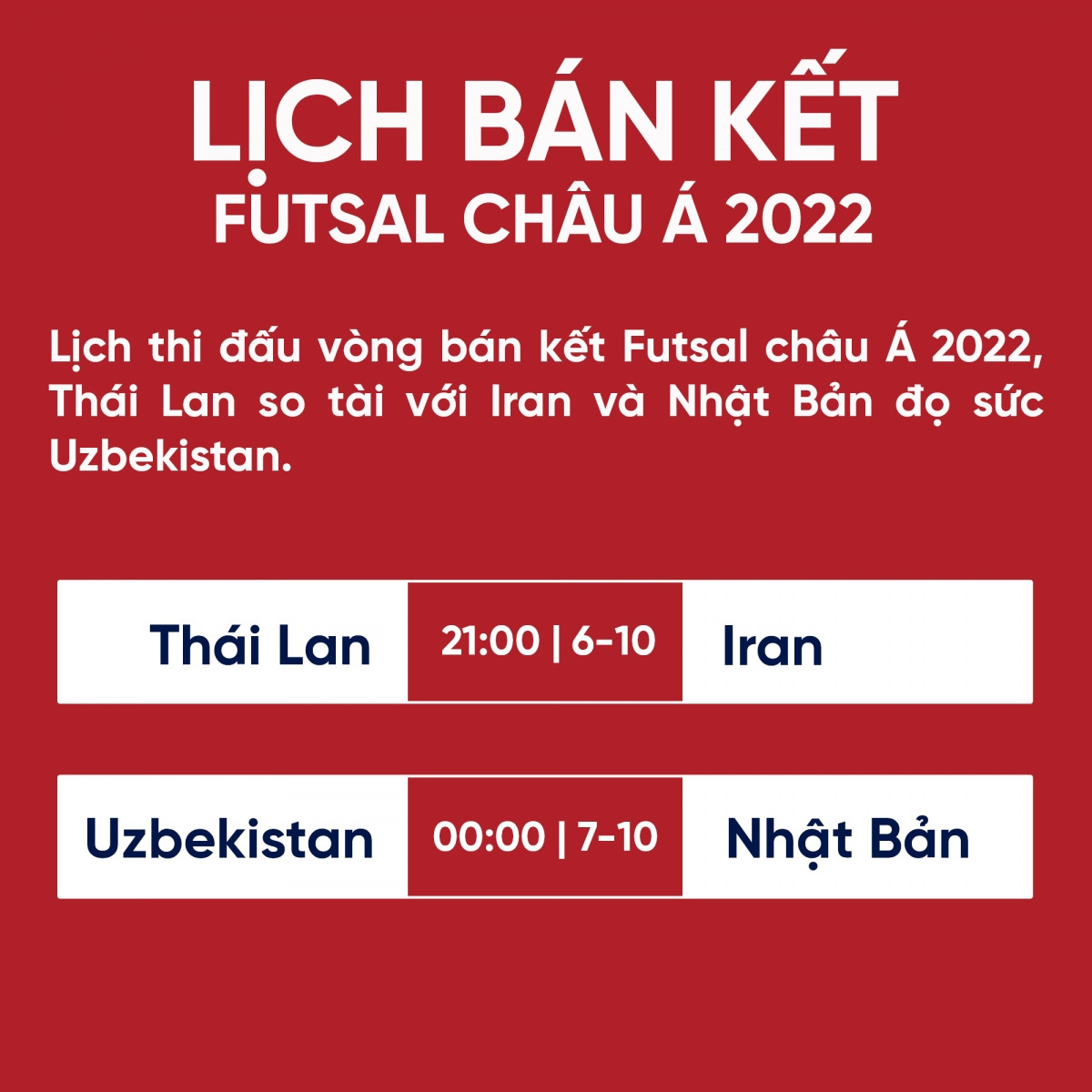 lich ban ket futsal chau A 2022 thai lan gap iran vao gio dep hinh anh 1