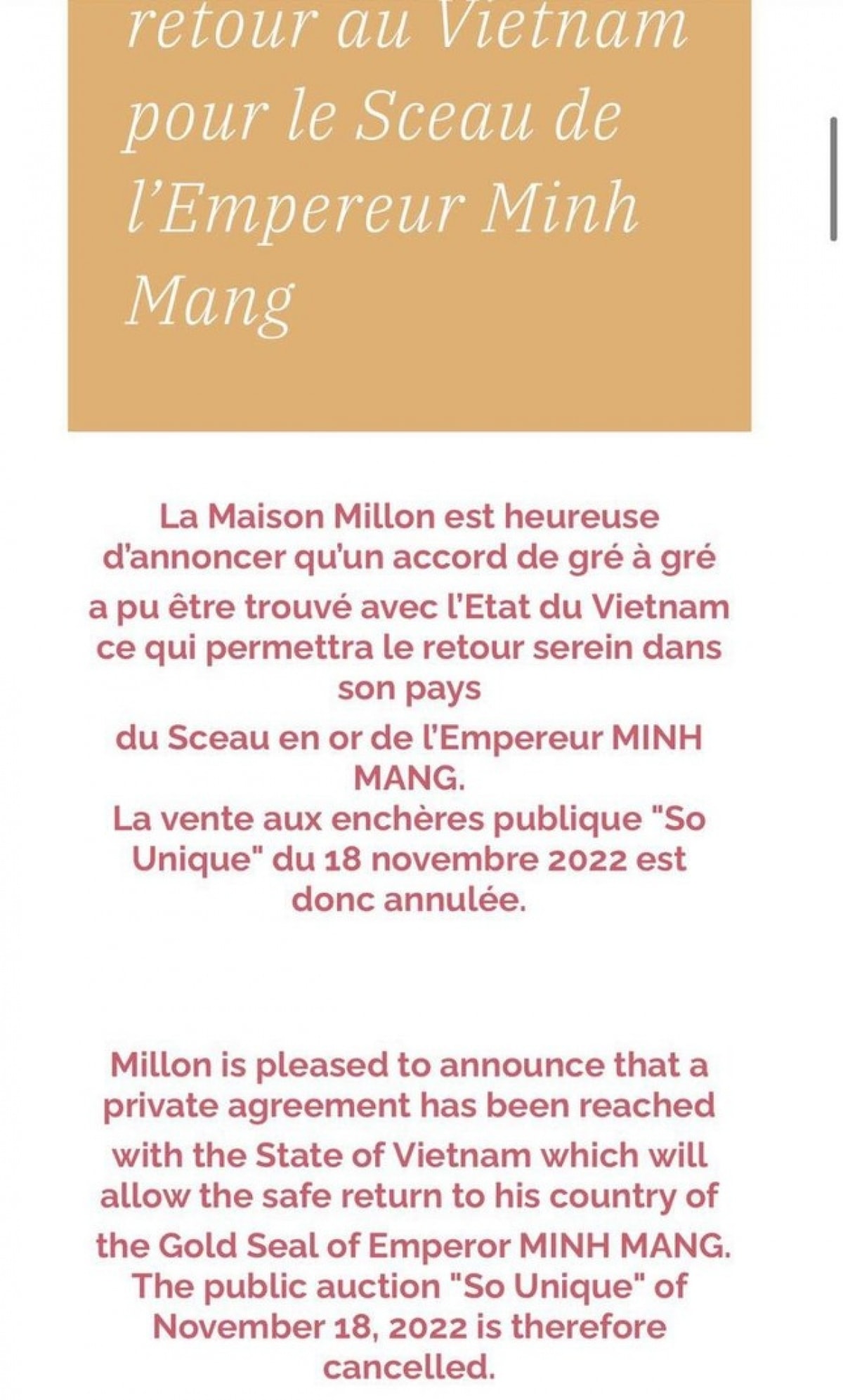 hủy đấu giá ấn vàng hoàng đế chi bảo hình ảnh 1 huy dau gia an vang hoang de chi bao hinh anh 1