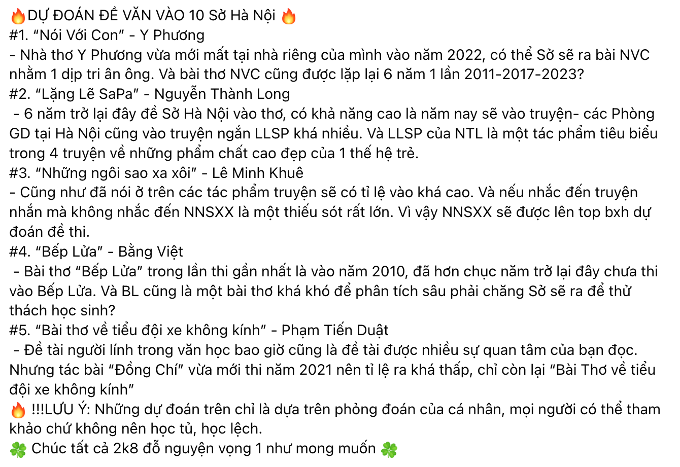 Muôn kiểu dự đoán đề thi Văn lớp 10 của sĩ tử Hà Nội - 3