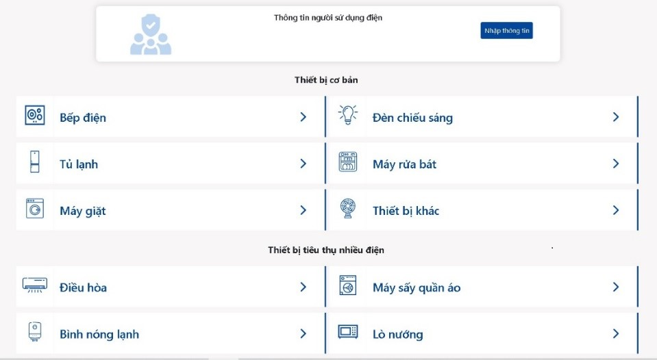 Công cụ ước tính điện năng tiêu thụ của thiết bị điện.