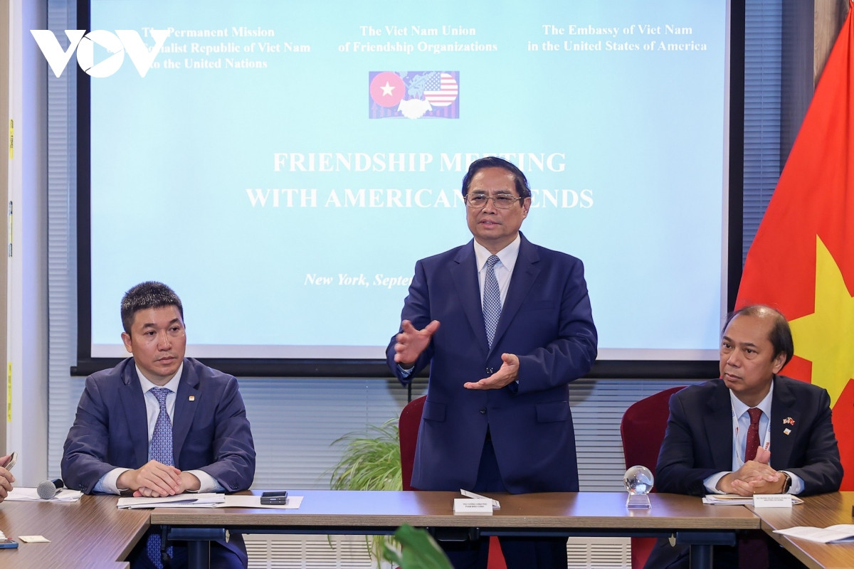 Phát biểu tại cuộc gặp, Thủ tướng Phạm Minh Chính bày tỏ vui mừng và xúc động được gặp lại bạn bè yêu mến, ủng hộ Việt Nam nhân chuyến công tác đến Mỹ.
