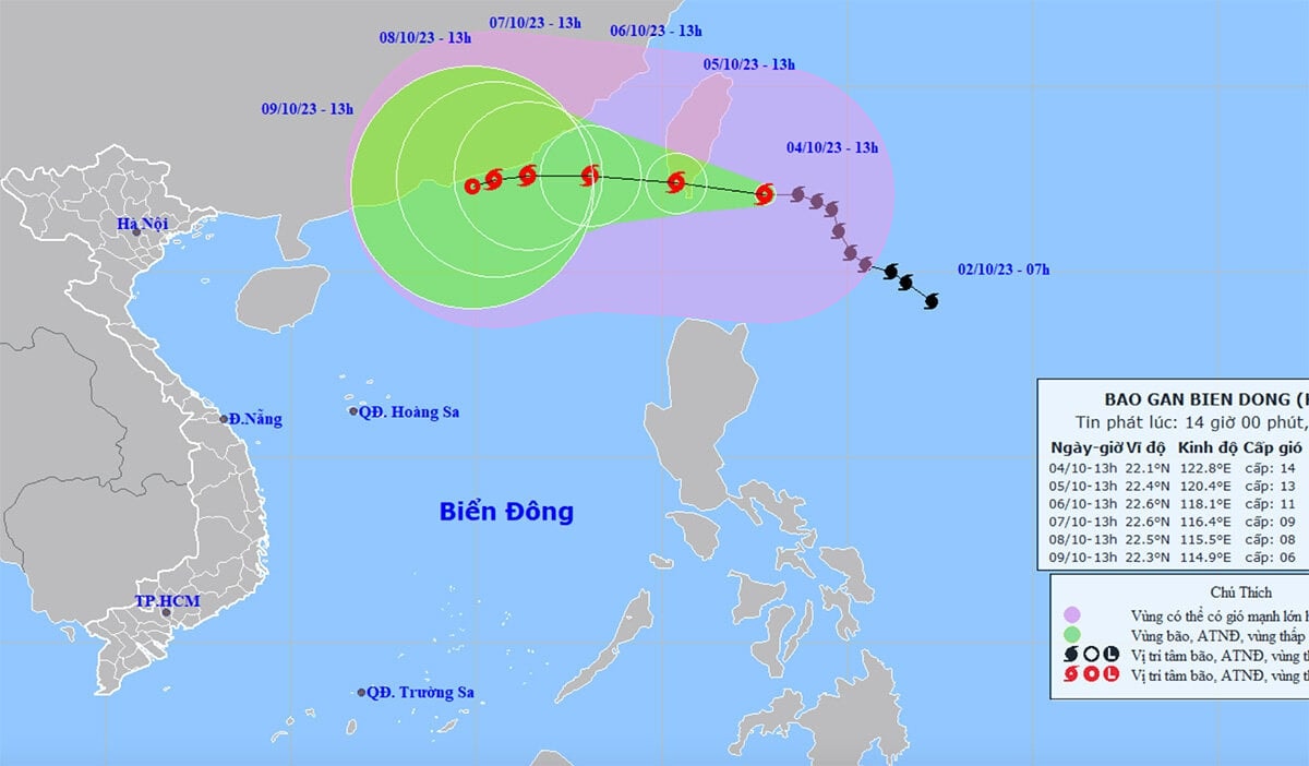 Dự báo đường đi của bão Koinu.