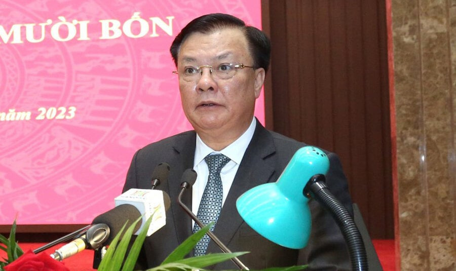 Bí thư Thành ủy Hà Nội Đinh Tiến Dũng phát biểu kết luận hội nghị. (Ảnh: VGP/GH)