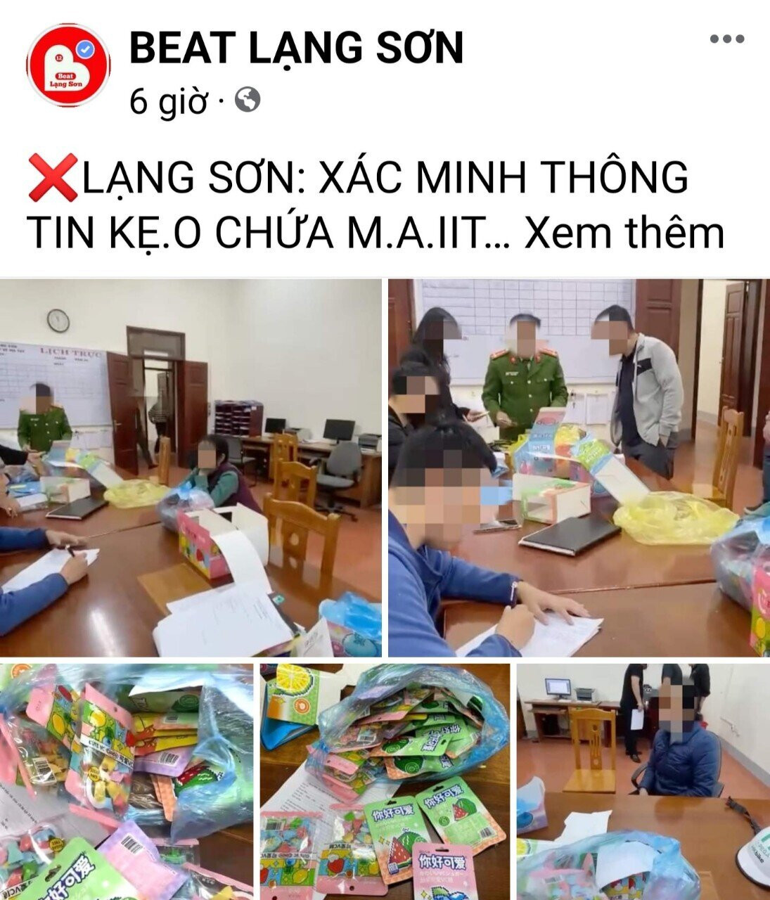 Thông tin lan truyền trên mạng xã hội về các gói kẹo chứa chất ma túy bán ở cổng trường học trên địa bàn TP Lạng Sơn, Lạng Sơn. (Ảnh cắt từ clip).