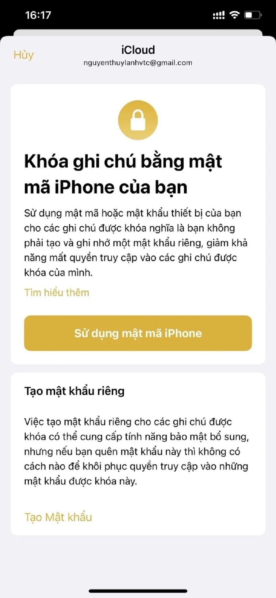 Tạo mật khẩu cho những hình ảnh trên Ghi chú.