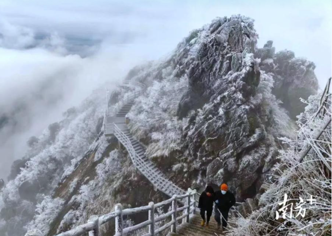Tuyết phủ trắng núi Liên Sơn ở tỉnh Quảng Đông, miền Nam Trung Quốc, ngày 16/12. (Ảnh: The Paper)