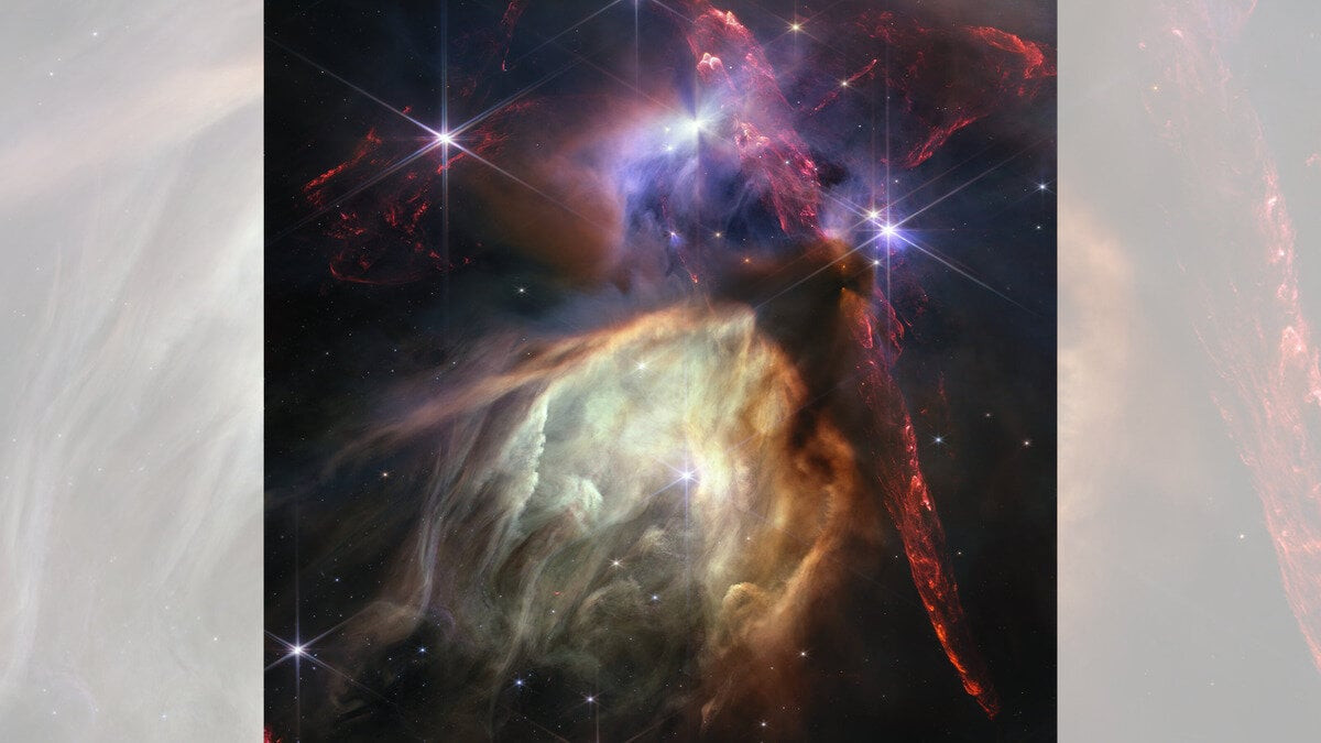 Vào tháng 7 năm 2023, James Webb đã tiết lộ hình ảnh tuyệt đẹp về Rho Ophiuchi, một ngôi sao cách Trái Đất khoảng 390 năm ánh sáng. Bức ảnh chụp cận cảnh khoảng 50 ngôi sao mới sinh đang tỏa sáng rực rỡ xuyên qua những đám mây khí óng ánh. (Ảnh: NASA)