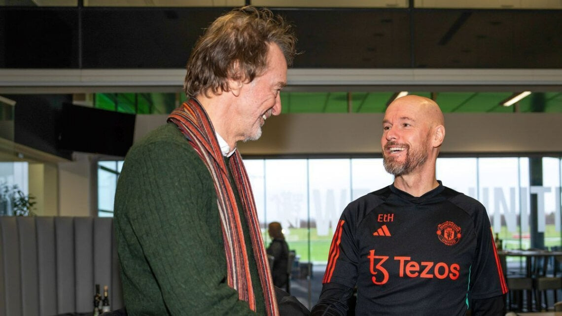 Erik ten Hag (phải) gặp Sir Jim Radcliffe.