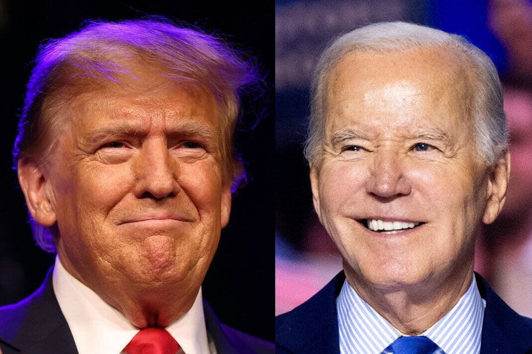 Tổng thống Mỹ Joe Biden (phải) và người tiền nhiệm Donald Trump đều đang thắng áp đảo các đối thủ cùng đảng trong bầu cử sơ bộ 