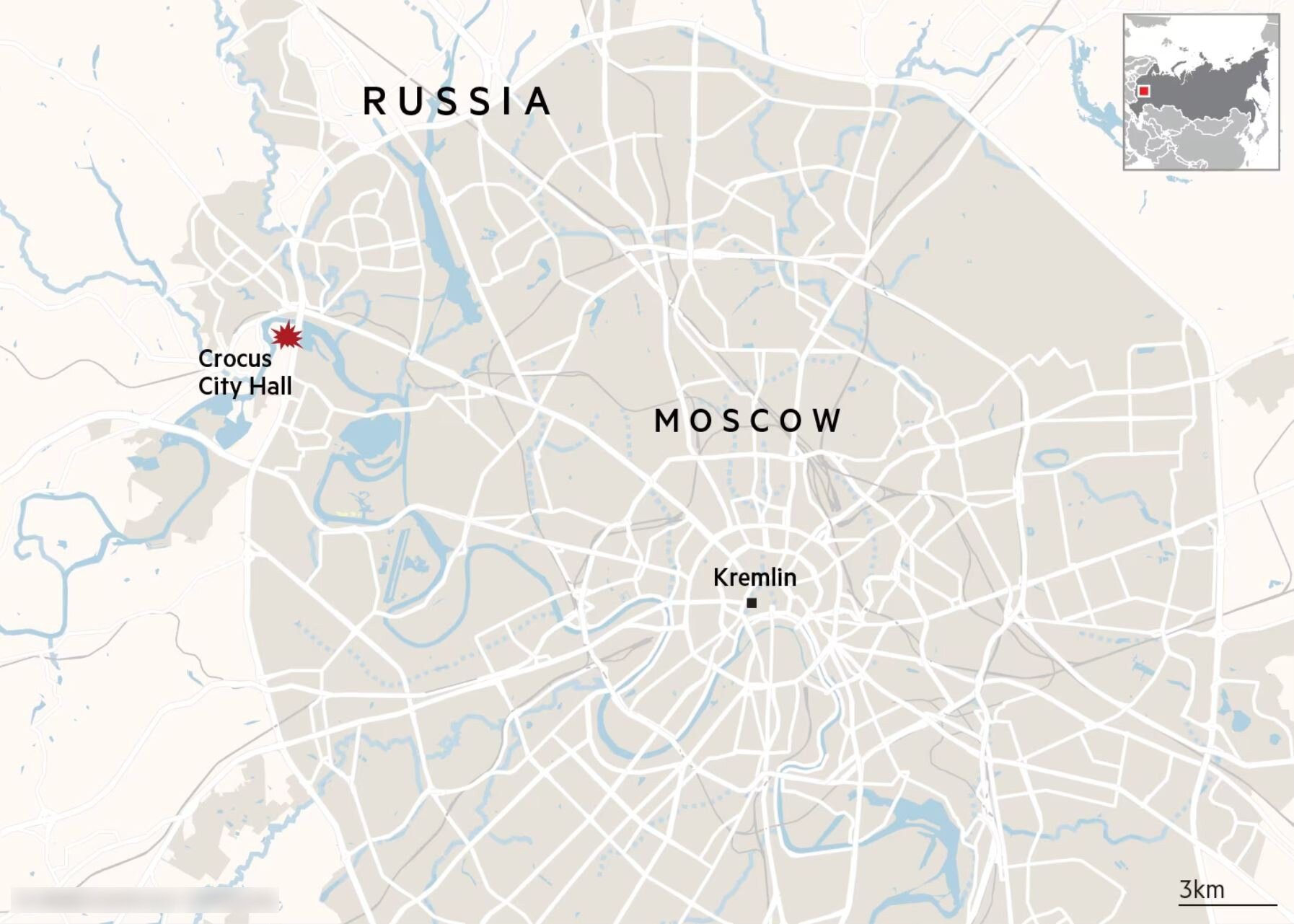Vị trí trung tâm thương mại Crocus ở ngoại ô Moskva.