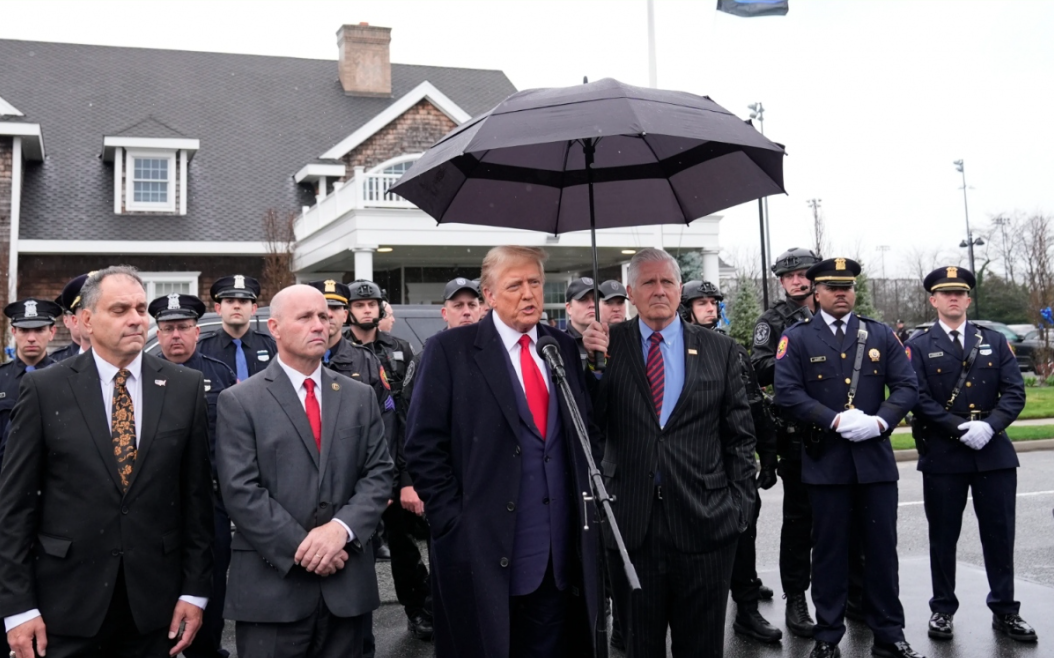 Ông Trump dự lễ tưởng niệm một sĩ quan cảnh sát hy sinh ở Long Island hôm 28/3. (Ảnh: The Detroit Times)