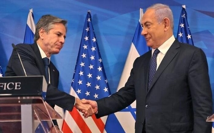 Ngoại trưởng Blinken trong một lần gặp gỡ Thủ tướng Netanyahu. (Ảnh: AP)